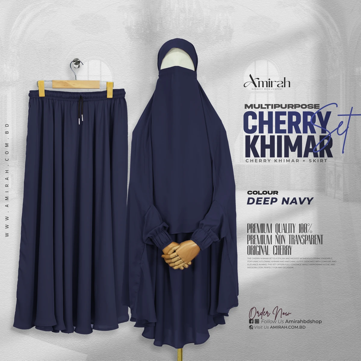 Cherry Khimar Set - Navy Blue