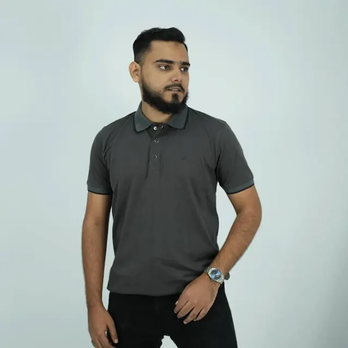 Soft Cotton Polo Shirt - Deep Ash (Sabr)