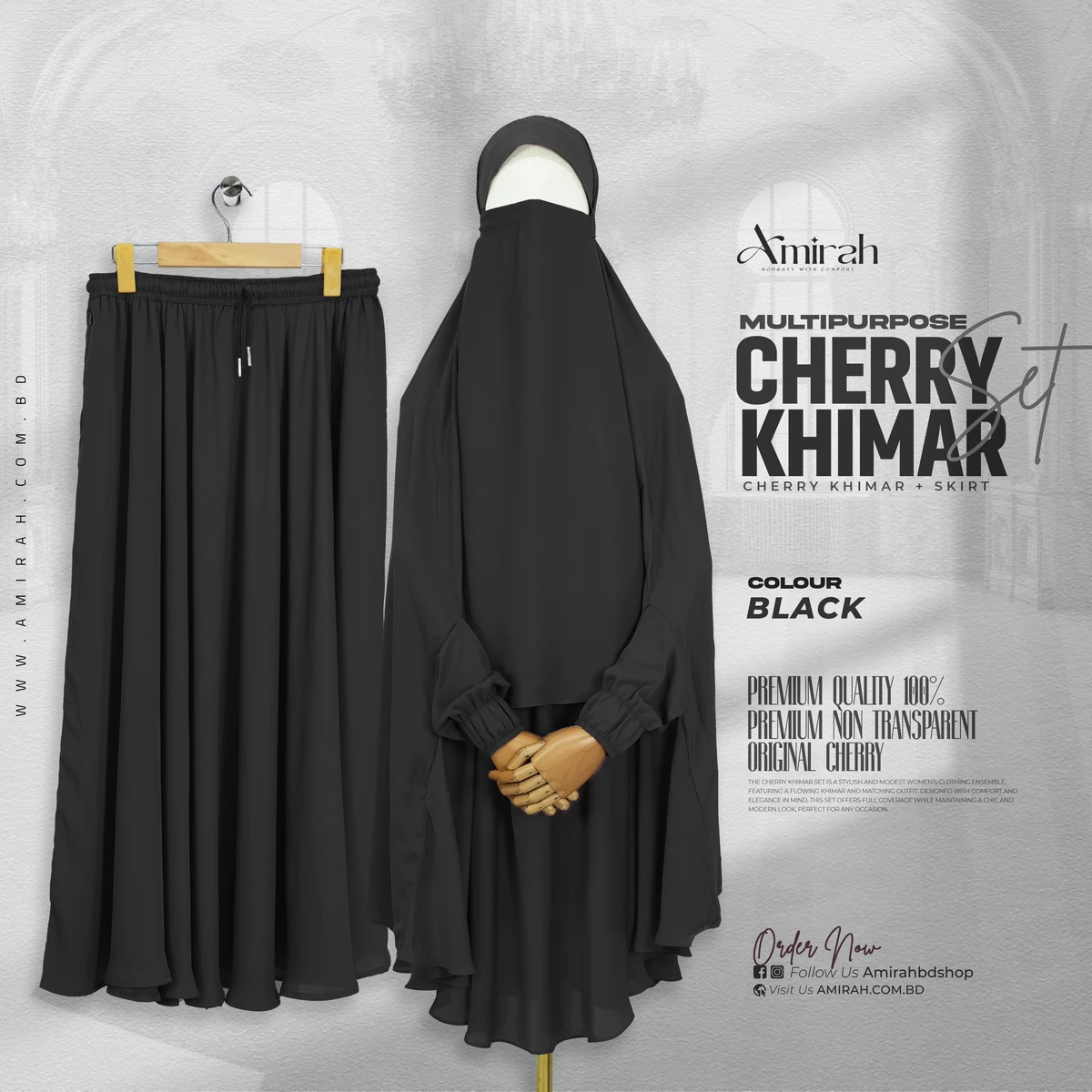 Cherry Khimar Set - Black